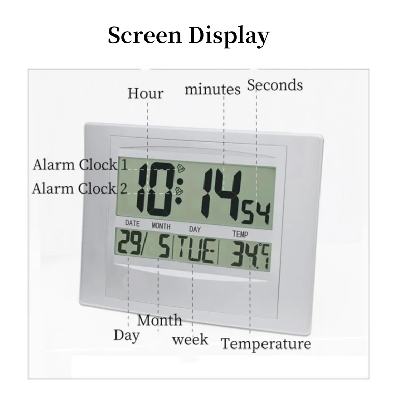Large Digital Wall Clock TEMP Date Week Display 2 Alarms Battery Powered Snooze Table Clock 12/24H Electronic LCD Alarm Clock - Image 3