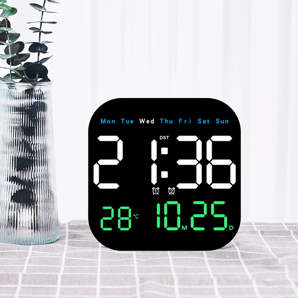 Digital Wall Clocks Temperature Date Week Dispaly Electronic Table Clock 12/24H Wall-mounted LED Alarm Clock Remote Control - Image 2