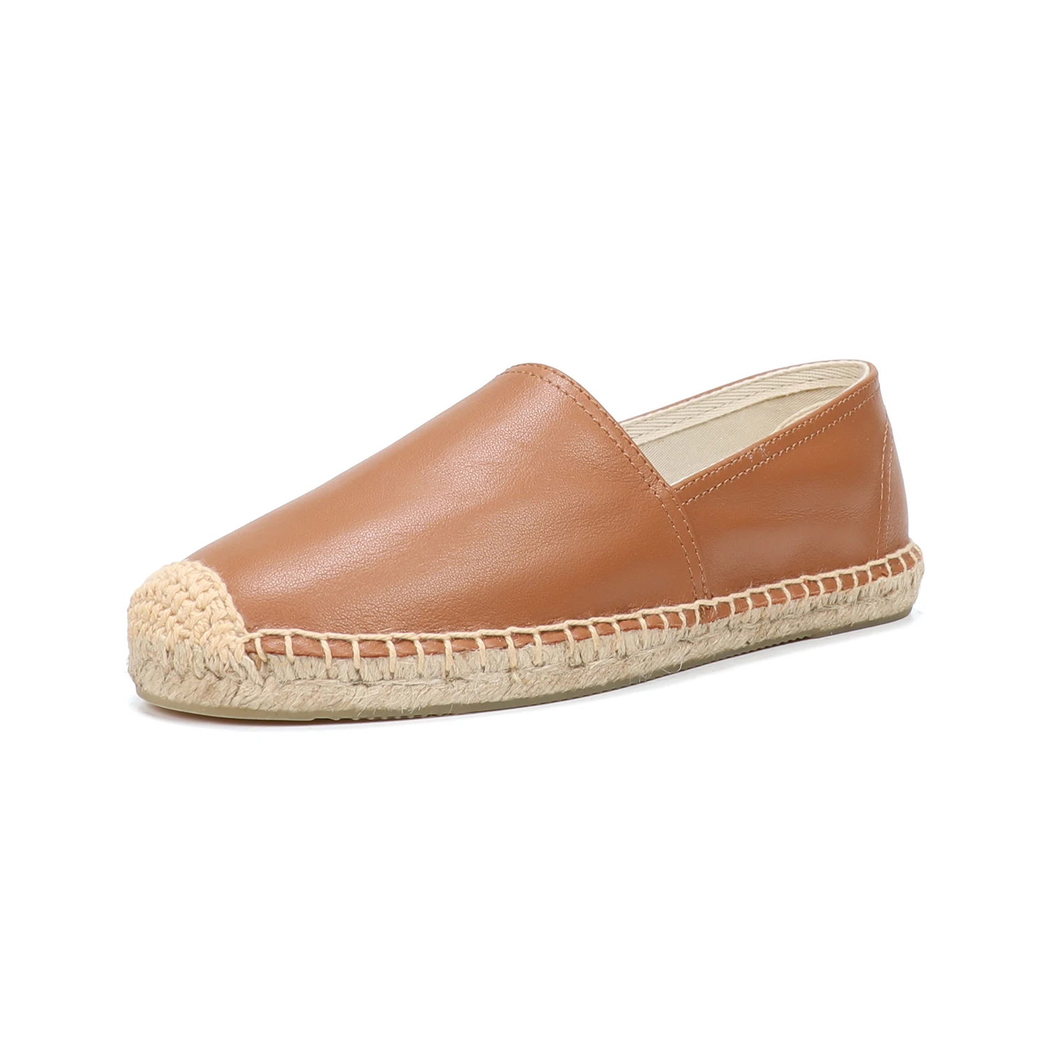Casual Espadrilles Flat Cow Leather Shoe for Women Slip-on Rubber Ballet Flats - Image 6