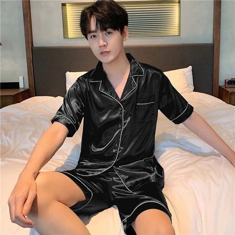 Summer New Pajamas For Man Big Size Satin Mens Pajama Sets Shorts Silk Short Sleeve Sleepwear Home Pijama Night Wear Loungewear - Image 2