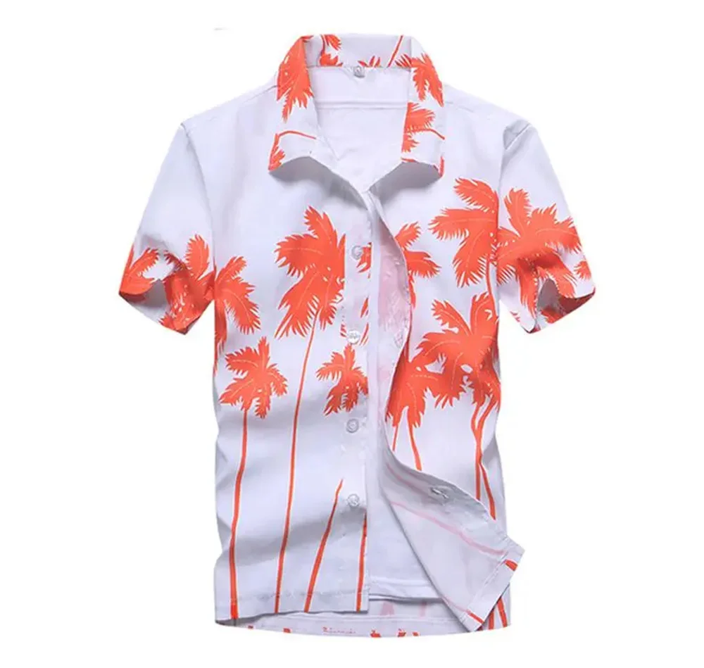 Summer Breathable Hawaiian Shirts Men Coconut Tree Printed Short Sleeve Button Down Vacation Plus Size - Image 3