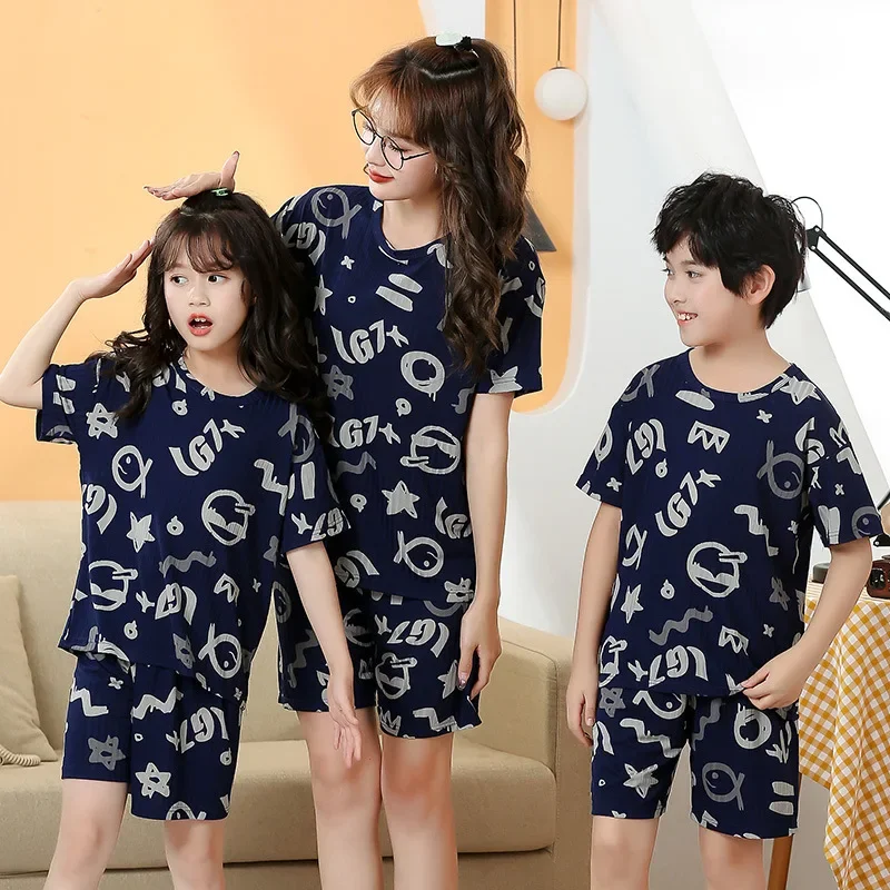Children's Ice silk Pajama Set Summer Thin Short Sleeve Shorts Ice Silk Suitable For Boys Girls Homewear Set 4 6 8 9 16 Years - Image 6
