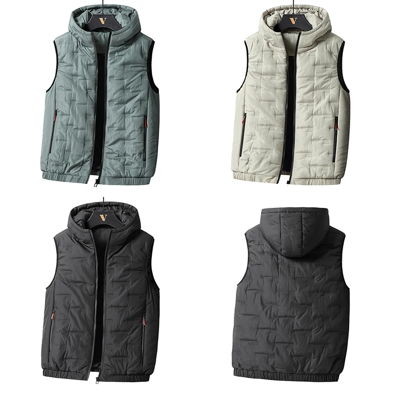 Spring Autumn Men Windproof Sleeveless Causal Vest Coats Mens Solid Quilted Waistcoat Vest Men's Vest Hooded Male Large Size 8XL - Image 2