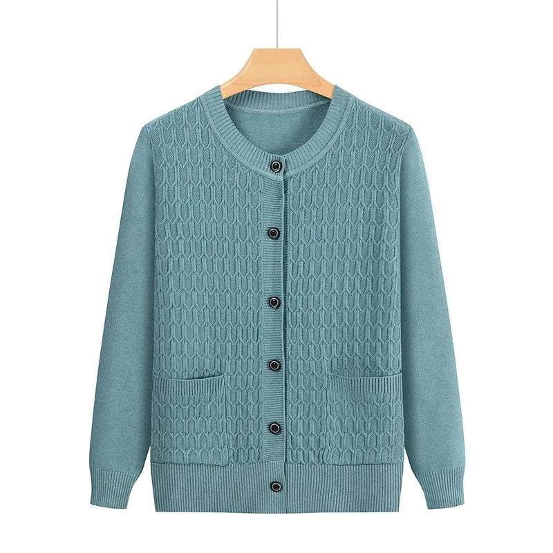 Fashion Grandma Knitted Cardigan Autumn Winter New Women's Sweater Top Middle Aged Mother Knitwears Coat кардиган женский - Image 4