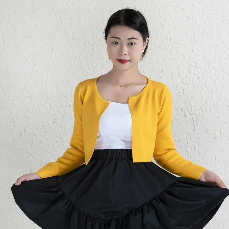 Blouses Black Cropped Knitted Sweater Korean Fashion Cardigan Female Women's Coat Spring 2025 Clothing Long Sleeve Top Jersey - Image 3