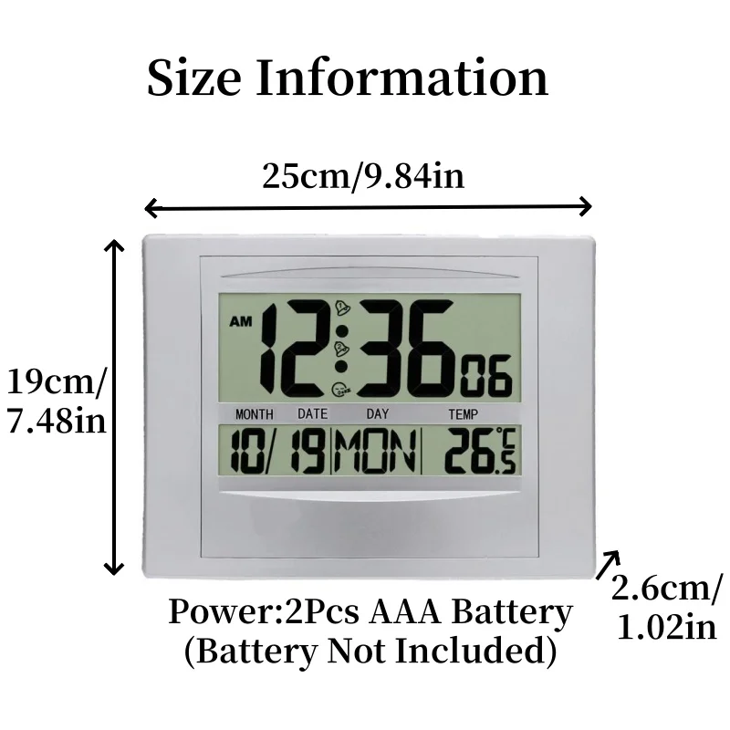 Large Digital Wall Clock TEMP Date Week Display 2 Alarms Battery Powered Snooze Table Clock 12/24H Electronic LCD Alarm Clock - Image 6