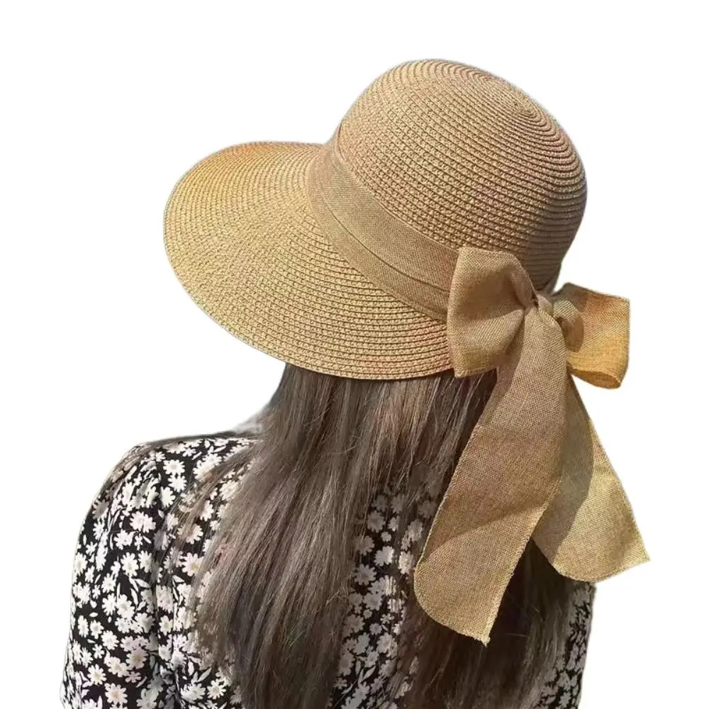 Bowknot Sun Hat Summer Breathable Wide Brim Beach Cap UV Protection Casual Straw Hat for Women - Image 4