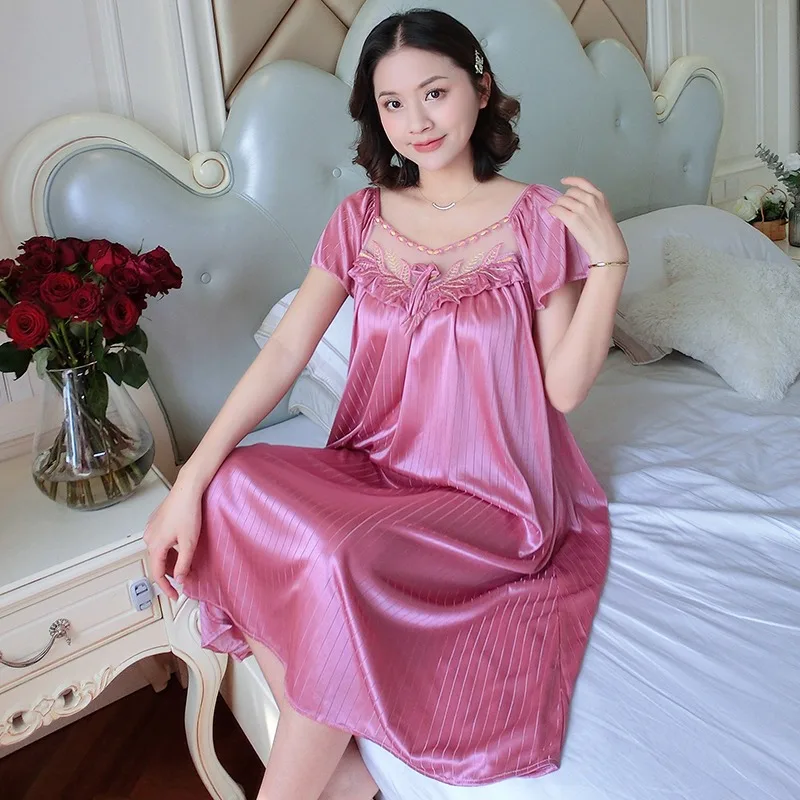 ANJY Women Ice Silk Sleepwear Set Nightdress Homewear Nightwear Pyjamas Female Lace Sleepwear V-neck Nightgown Plus Size - Image 5
