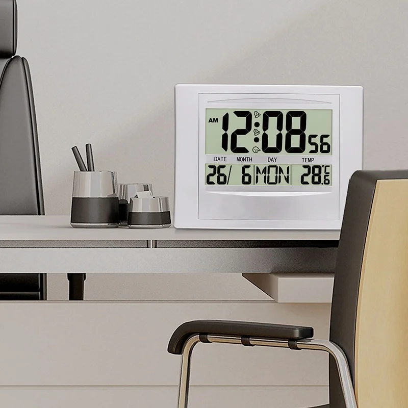 Large Digital Wall Clock TEMP Date Week Display 2 Alarms Battery Powered Snooze Table Clock 12/24H Electronic LCD Alarm Clock - Image 2
