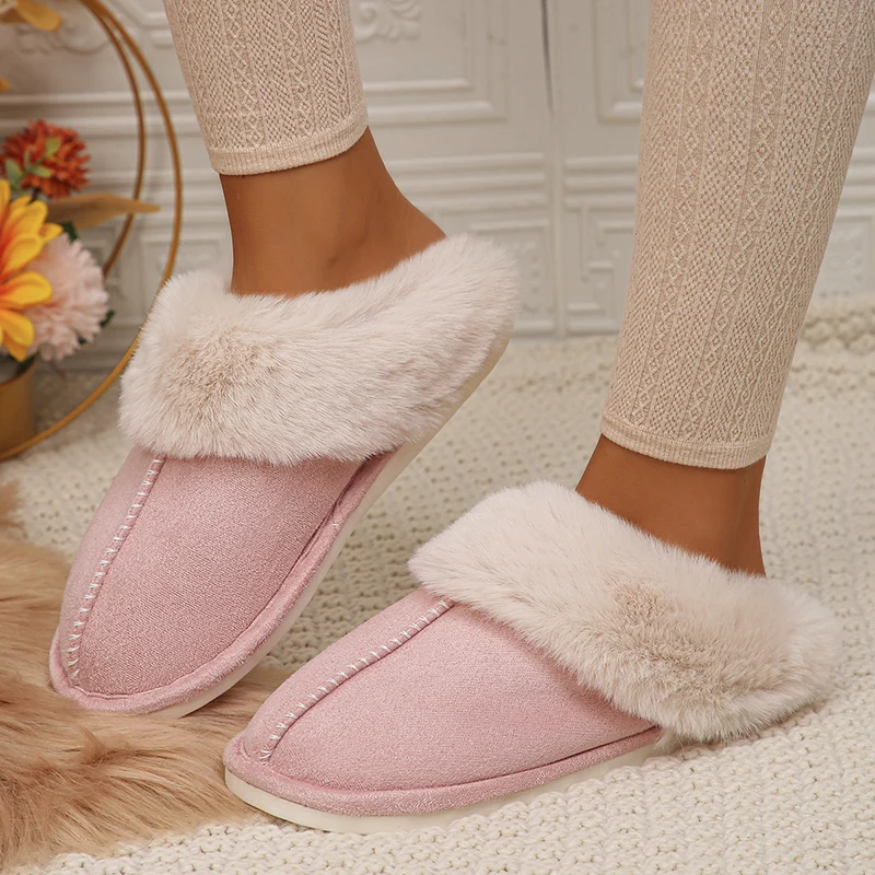 Closed Toe Warm Cotton Slippers Women Faux Fur Thicken Plush Winter Home Shoes Woman Lightweight Casual Indoor Slides Female - Image 5