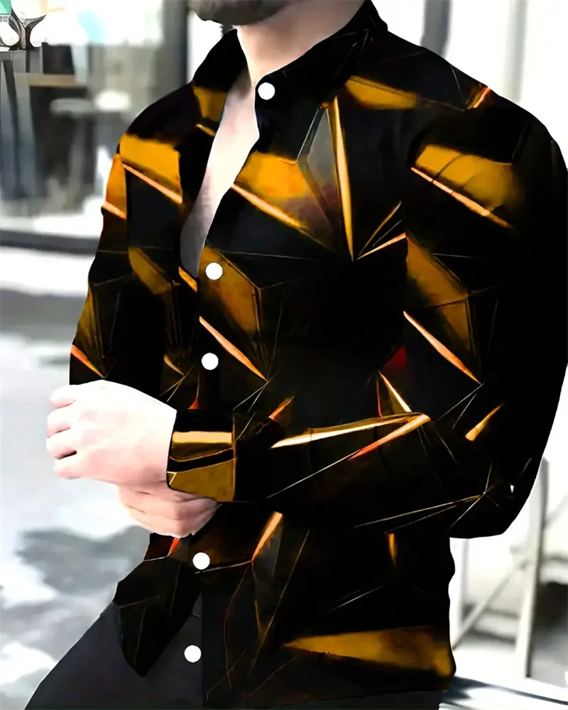 Fashion Men's Long Sleeves Shirts 3D Geometric Print Men's Casual Buttoned Long Sleeve Shirts Men's Spring Autumn Men's Tops - Image 4