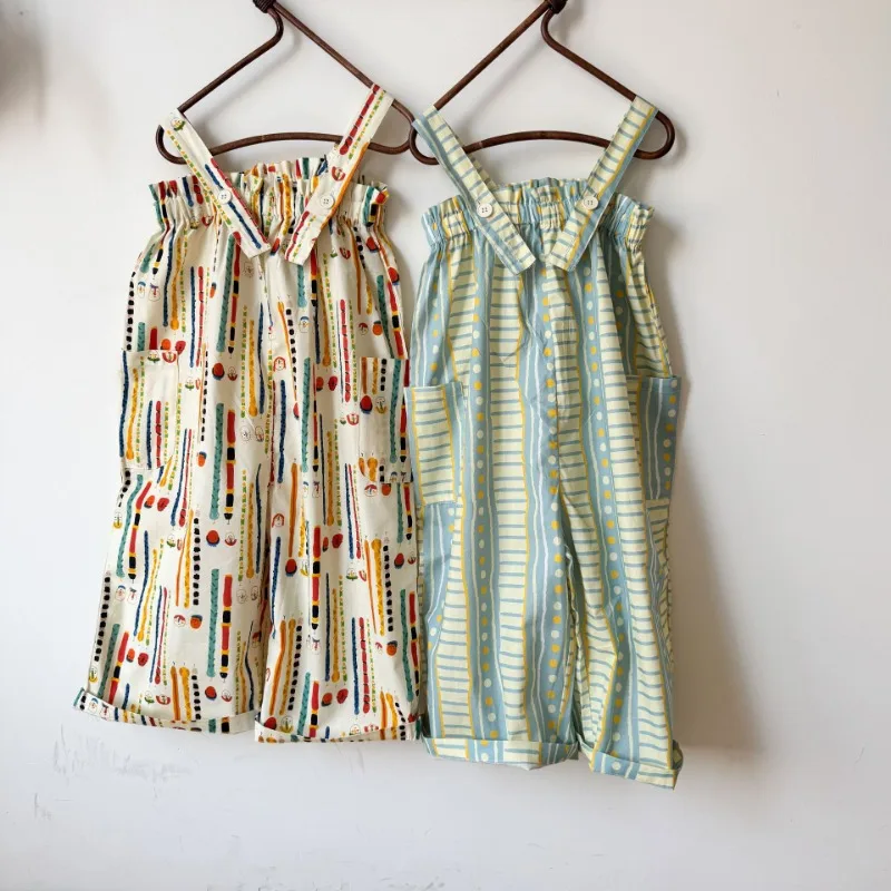 Kids Overalls Vacation Style Girls Big Pockets Straps Wide Leg Pants 2025 Spring Summer Boys Loose Thin Style Casual Trousers - Image 4