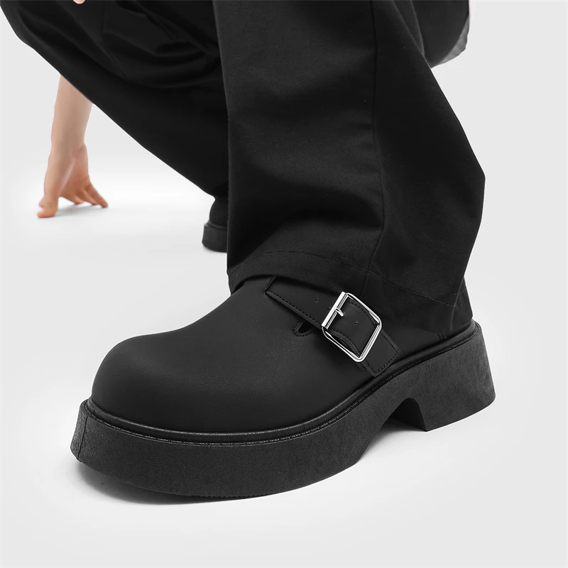 STRONGSHEN Men New Handmade Leather Shoes Round Head Dress Shoes Fashion Black Non Slip Platform Oxfords Casual Derby Shoe 39-44 - Image 4