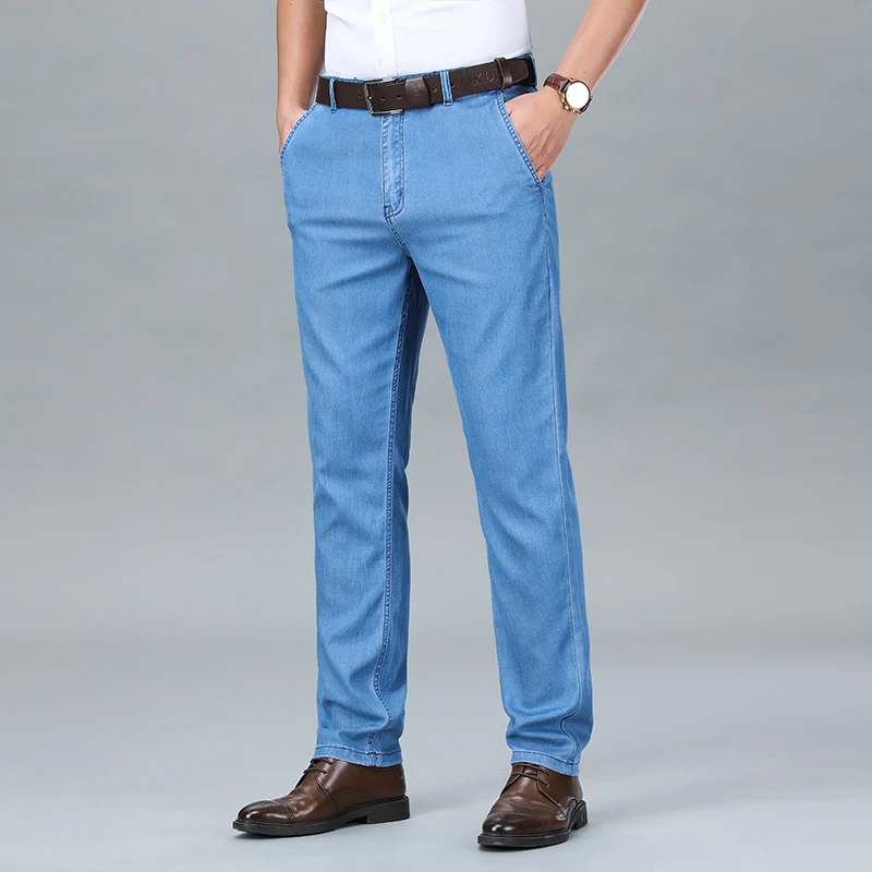 Summer Natural Lyocell Business Jeans Men Thin Classic Stretch Straight Office Denim Pants Male Brand Trousers Plus Size 40 42 - Image 2