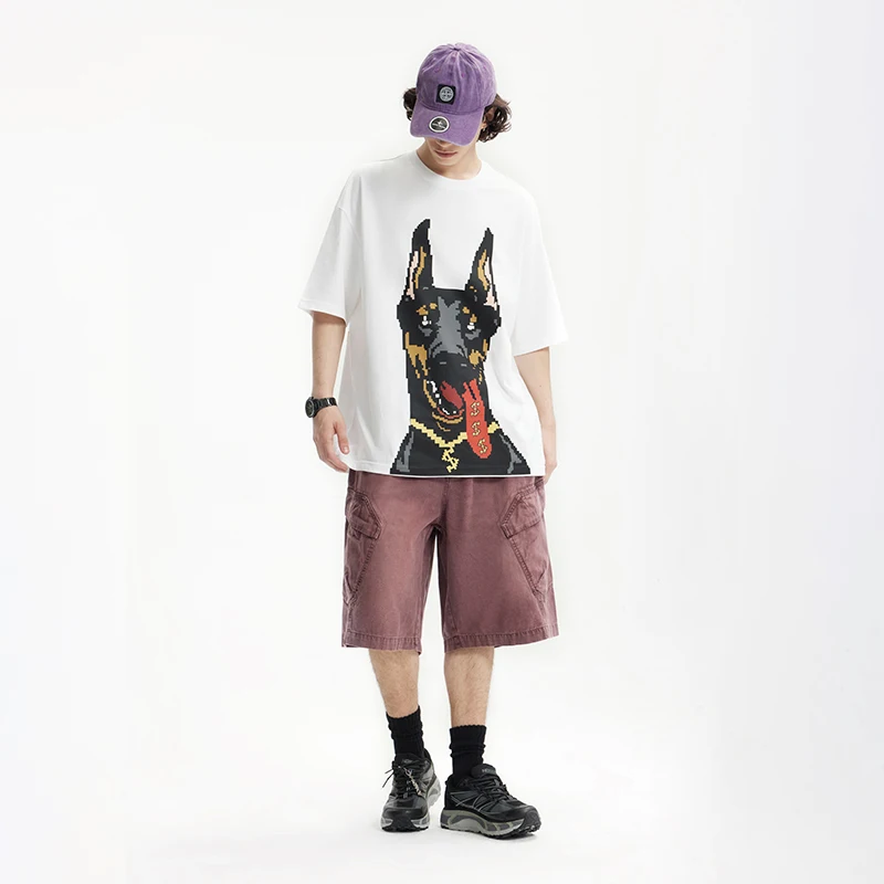 INFLATION Glow-in-the-Dark Doberman Print T-Shirt American Streetwear Loose Fit 100% Cotton Short Sleeve for Men - Image 4
