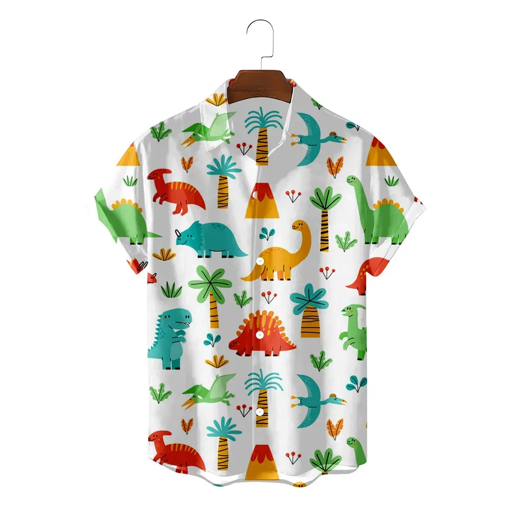 Fashion Hawaiian Cute Funny Dionsaur 3d Pattern Shirts Boys Girls Clothing Summer Beach Short Sleeve Blouse Kids Lapel Blouse - Image 4