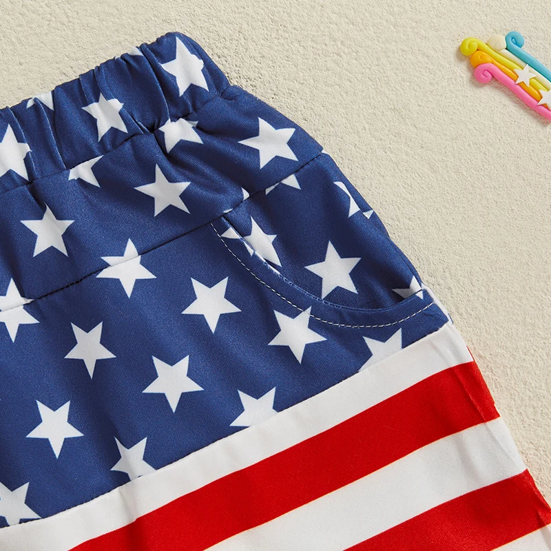 Baby Boy 4th of July Shorts American Flag Stars Striped Rocket Print Elastic Waist Toddler Boy Shorts Firework Pattern - Image 3