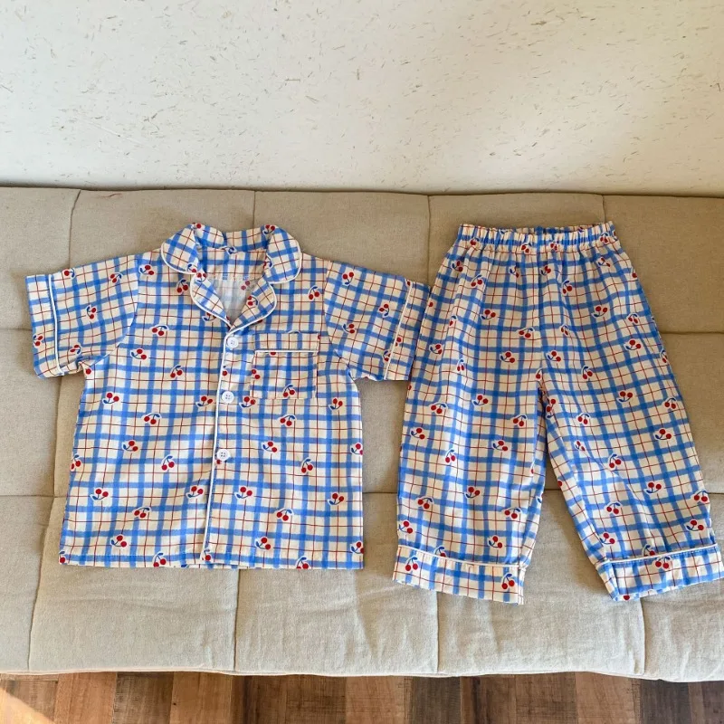 Children's Pajamas Summer 1-8Y Home Clothing Set Thin Pure Cotton Boys Lapel Top Pants 2Pcs Suit Girls Cartoon Printed Sleepwear - Image 6