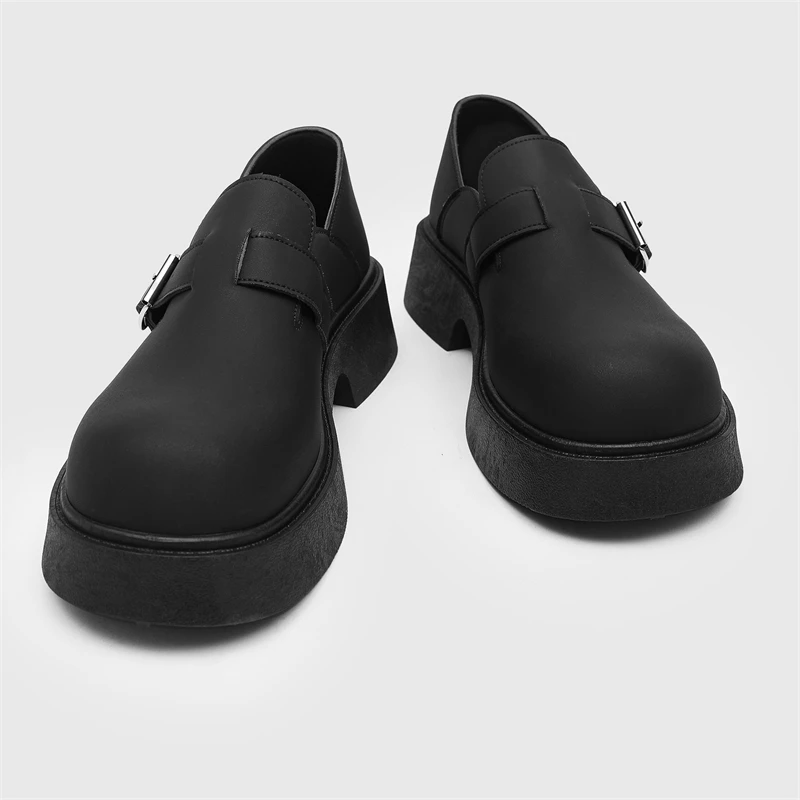 STRONGSHEN Men New Handmade Leather Shoes Round Head Dress Shoes Fashion Black Non Slip Platform Oxfords Casual Derby Shoe 39-44 - Image 2