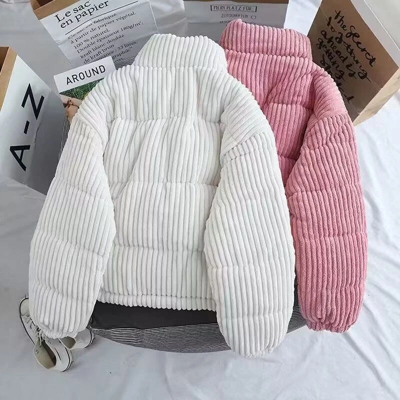 2024 New Winter Warm Thick Parkas Women Fashion Loose Crop Jacket Female Black Cotton Padded Corduroy Elegant Zipper Coat Tops - Image 2