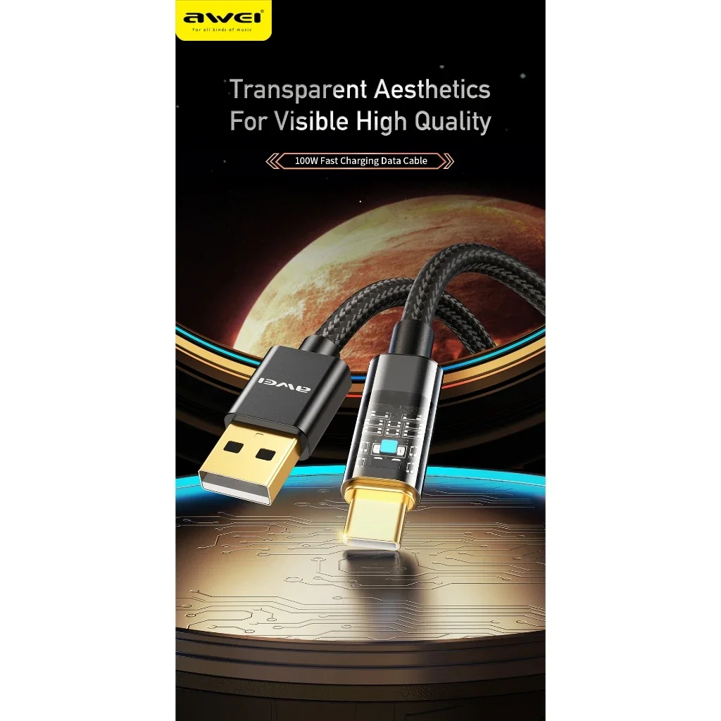 Awei CL-139 100W Super Fast Charging USB Micro Cable Android Micro For Micro USB Fast Charging Cable Nylon Braided Cable - Image 2