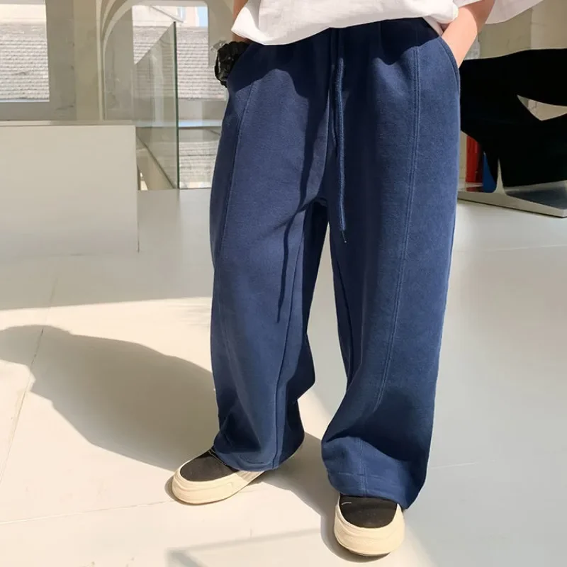 Autumn Kids Solid Sweatpants for Boy Casual Straight Trousers 3+y Young Child Clothes Spring Girl Thin Elastic Waist Sports Pant - Image 4