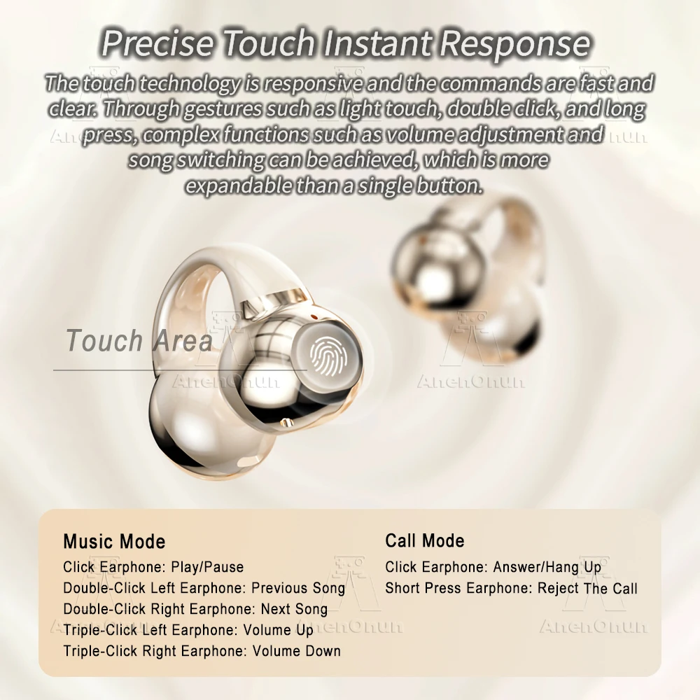 TWS Earbuds Ear Clip Bluetooth Earphones 28H Playtime ENC Noise Cancelling IPX4 Waterproof Hands-Free for iOS/Android - Apricot - Image 6