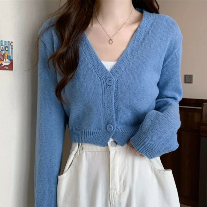Crop Cardigan Women Slim Autumn Girlish All-match Ulzzang Tender V-neck Casual Outwear Aesthetic Classic Students Chic Clothing - Image 2