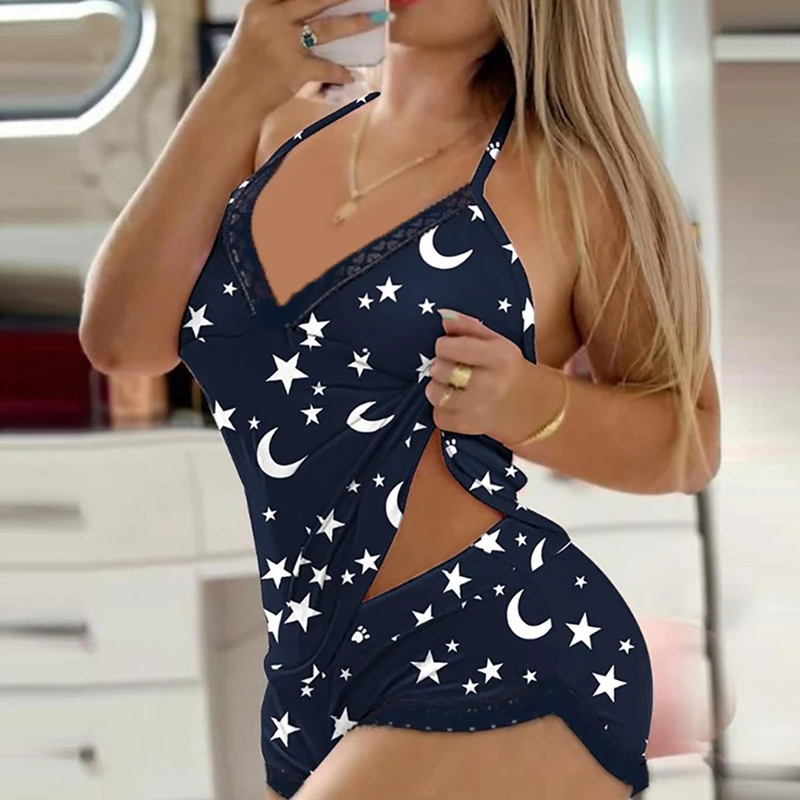 Women Pajama Sets Sexy Sleeveless Soft Pajamas Comfortable V-Neck Sleepwears Female Nightgown Night Wear Satin Nightdress - Image 2