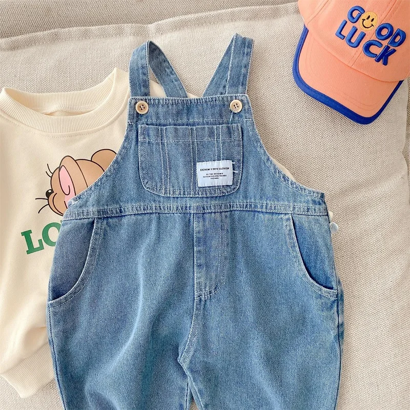 New Autumn Children Denim Jumpsuit 1-7Years Toddler Kid Boy Girl Pocket Loose Suspender Long Pant Jeans Fashion Overalls Clothes - Image 4