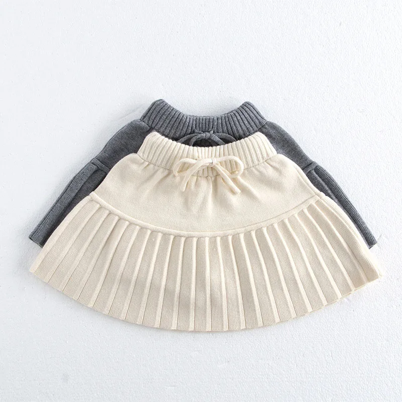 MILANCEL New Autumn Kids Pleated Skirt Girls Cute Solid Color Knitted Dress Children Thin Style Knitted Shorts - Image 3