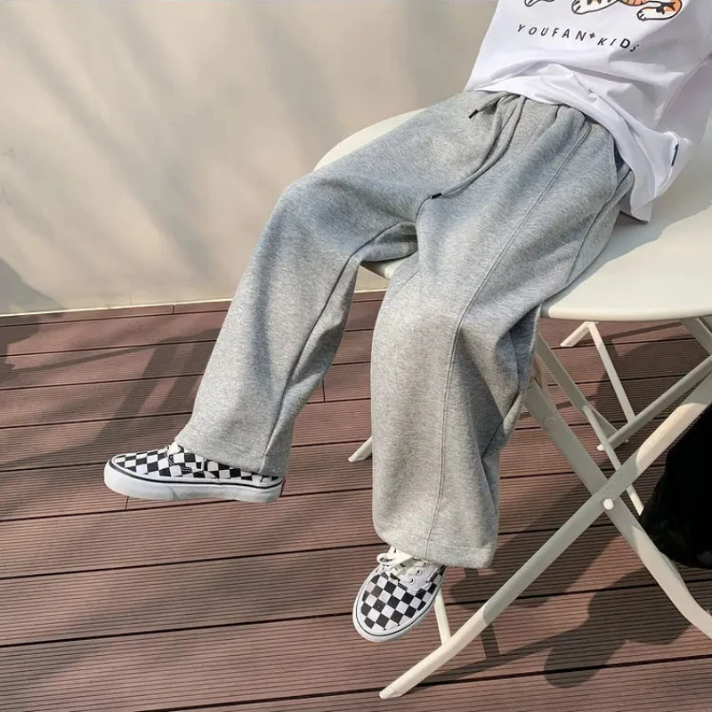 Autumn Kids Solid Sweatpants for Boy Casual Straight Trousers 3+y Young Child Clothes Spring Girl Thin Elastic Waist Sports Pant - Image 2