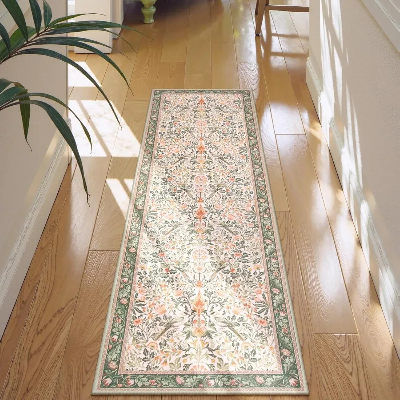 Floral Hallway Runner Rug Soft Flower Botanical Indoor Carpet Bedroom Non-Slip Floor Mat Machine Washable Rugs for Living Room - Image 3