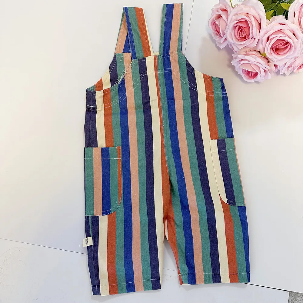 2025 New Spring/Summer Kids Overalls Colorful Stripes Baby Boys and Girls Straps Trousers Children Thin Style Outwear Jumpsuit - Image 2