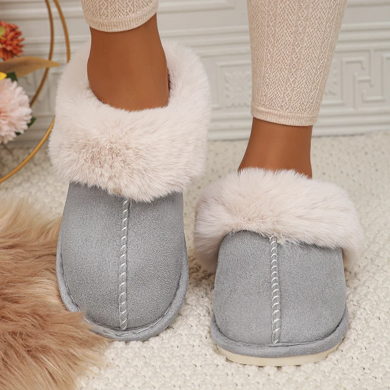 Closed Toe Warm Cotton Slippers Women Faux Fur Thicken Plush Winter Home Shoes Woman Lightweight Casual Indoor Slides Female - Image 3