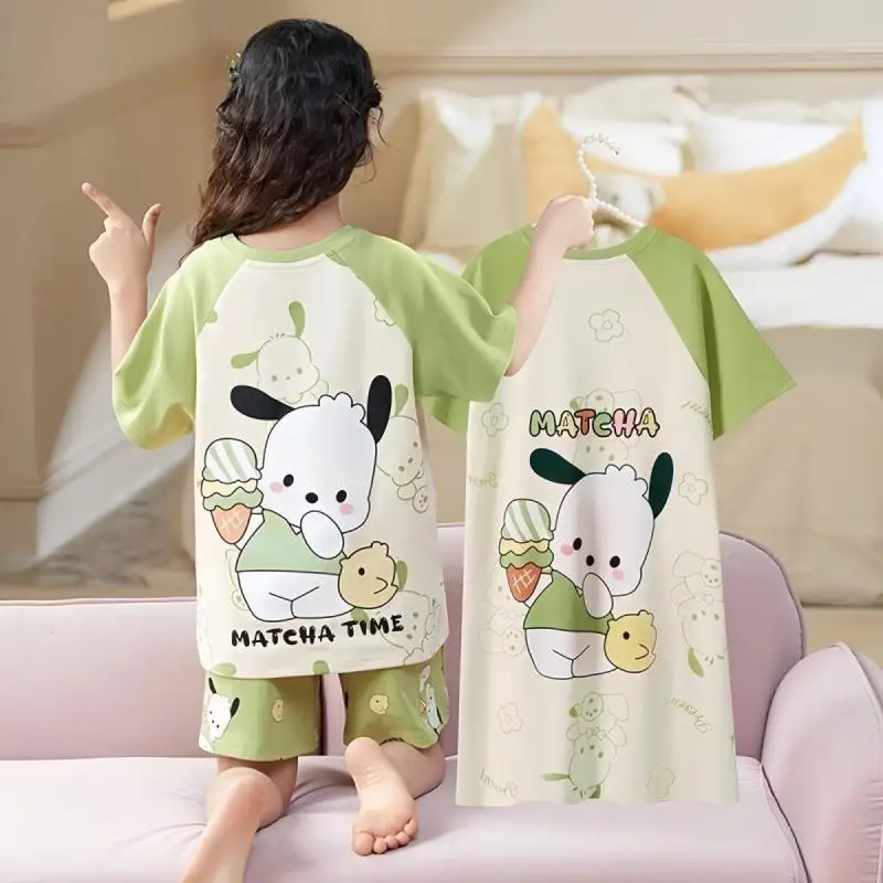 Sanrios Kawaii Hello Kitty Girl Pajamas Lounge Clothes Suit Spring, Summer and Autumn Child Jacket Cartoon Cute Fashion Gift New - Image 2