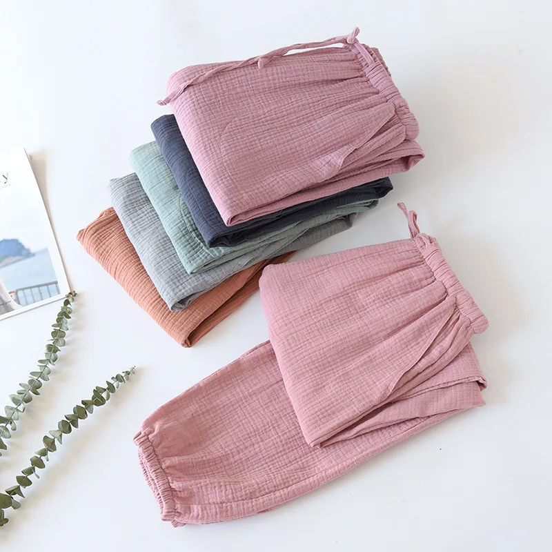 Japanese-style New Spring And Summer Women's Trousers 100% Cotton Crepe Cloth Large Size Color Tie Pants Casual Pants Home Pants - Image 2