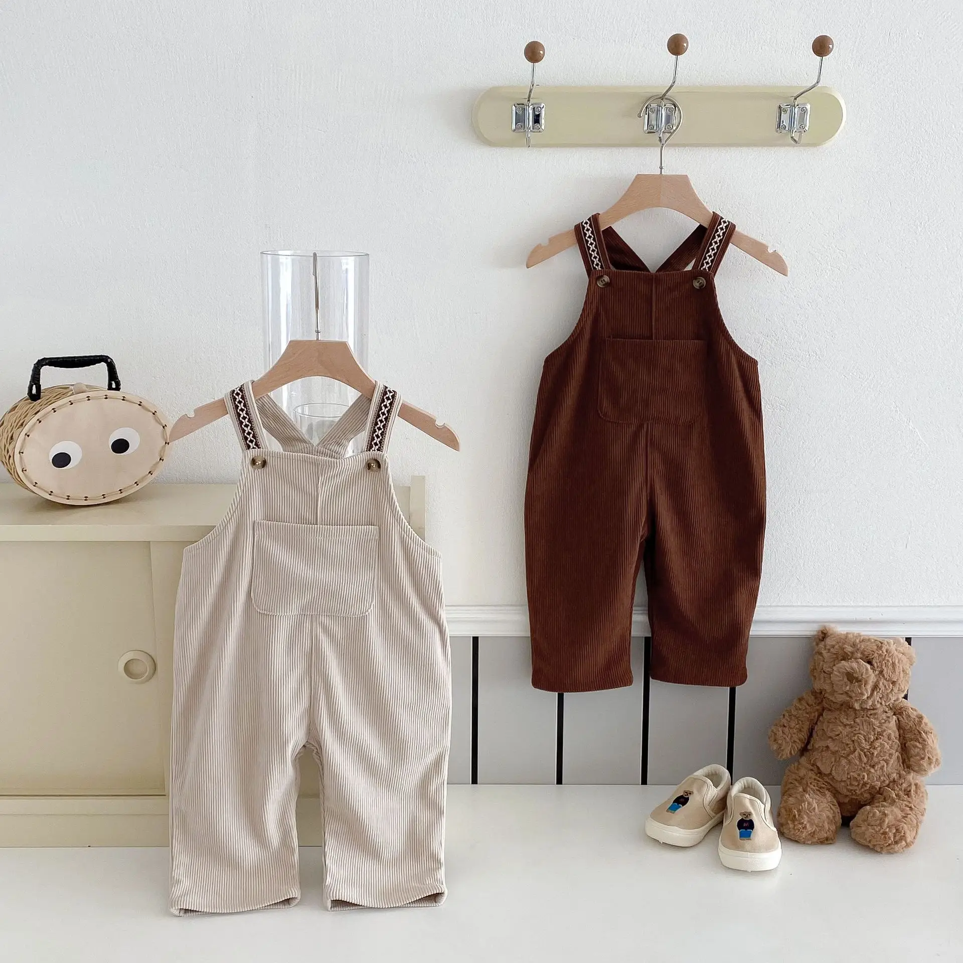 2025 Spring New Children Loose Corduroy Overalls Baby Girls Solid Casual Pants Boys Comfortable Strap Trousers Kids Clothes - Image 2