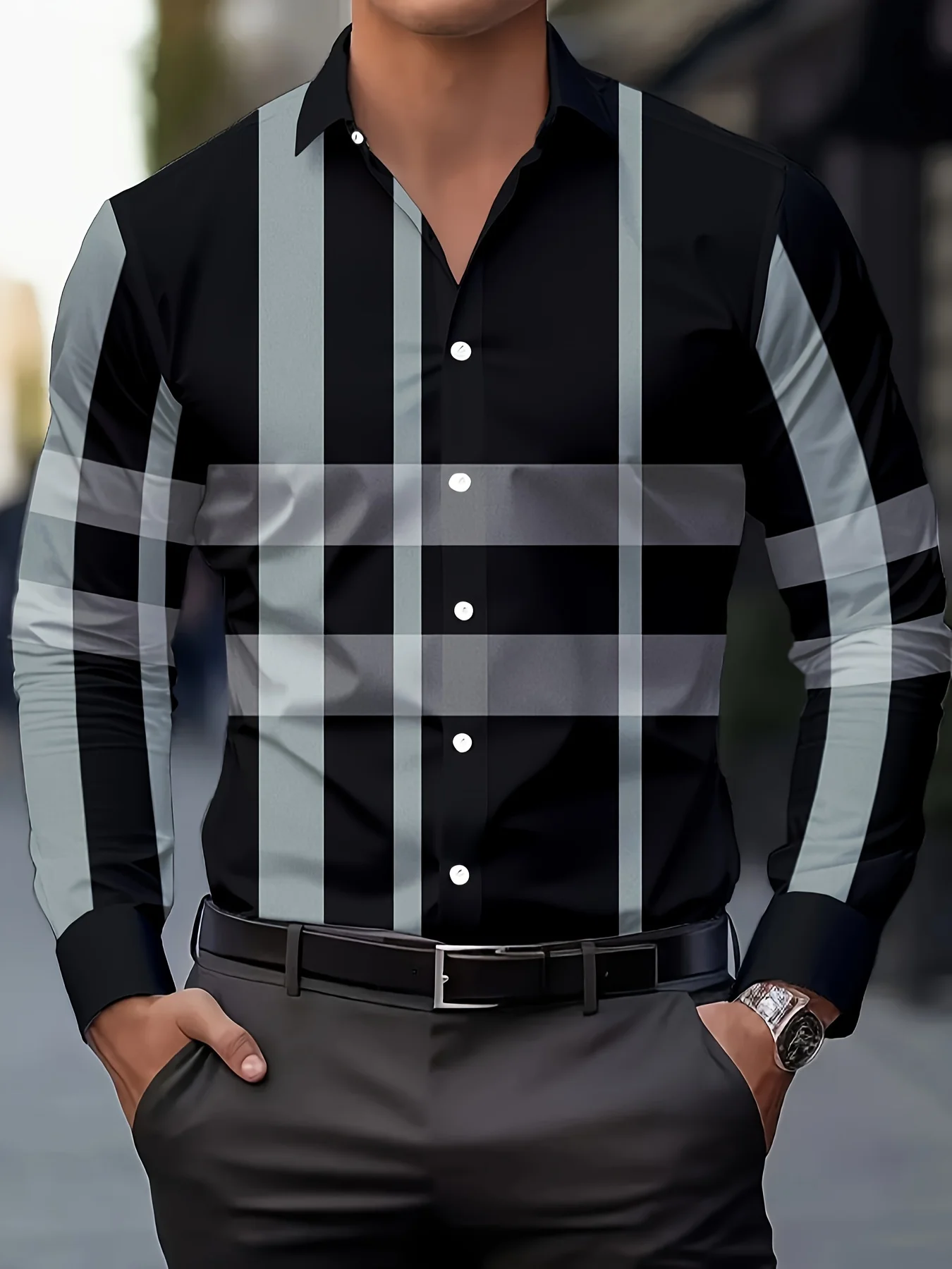 Men'S Fashion Print Shirt - Casual Polyester Long Sleeve Button-Down Lapel Collar Regular Fit Men's Clothing Men's Formal shirt - Image 4