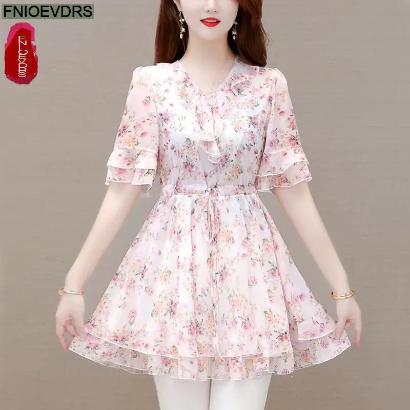 M-5XL 2023 Clothes Clothes Women European Style Elegant Basic Shirt Floral Print Retro Ruffles Belly Tunic Peplum Top Blouses - Image 3