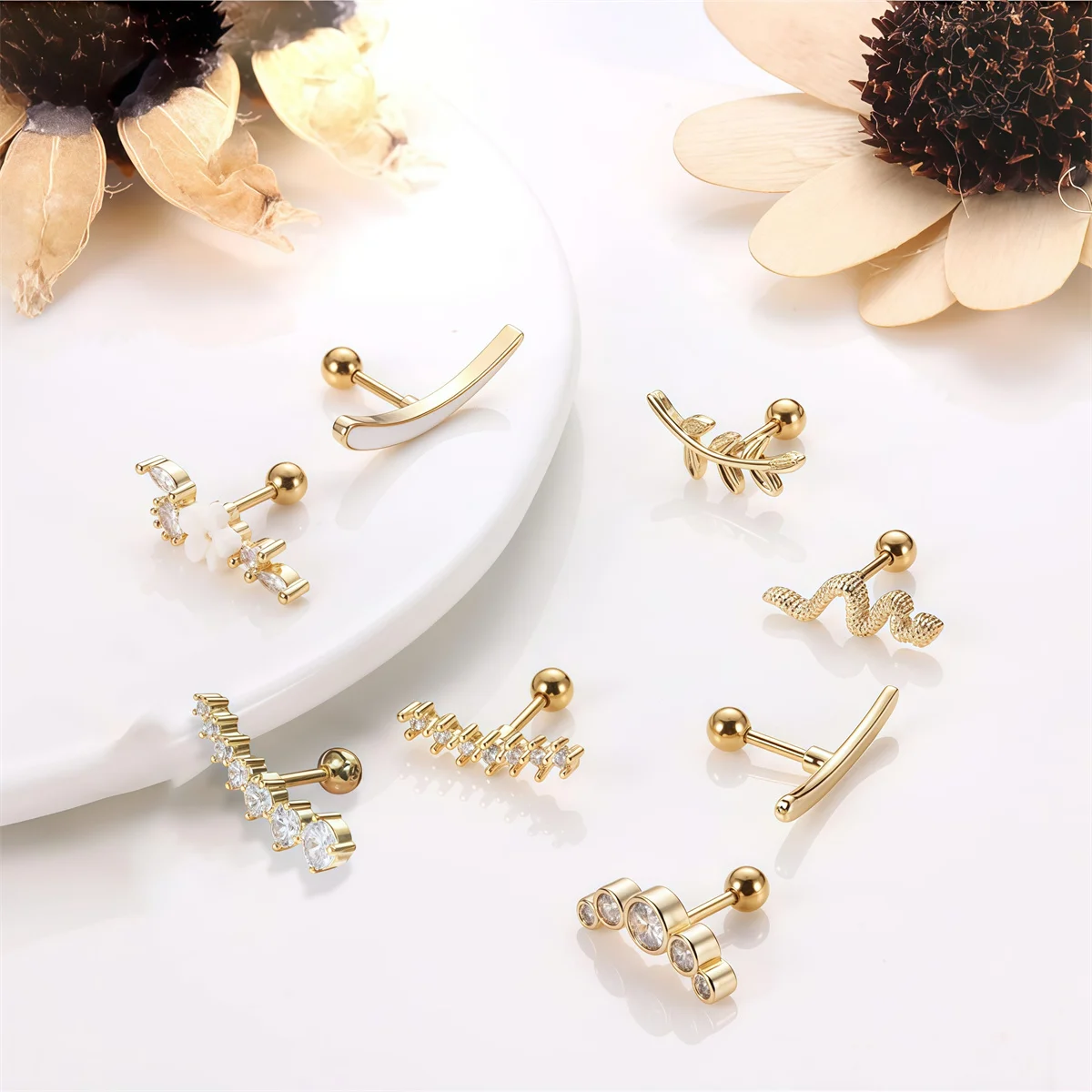 1/4/6/8Pcs 16G Stainless Steel Screw Back Stud Earrings for Women,Cubic Zerconia Cartilage Conch Helix Ear Piercing Jewelry - Image 4