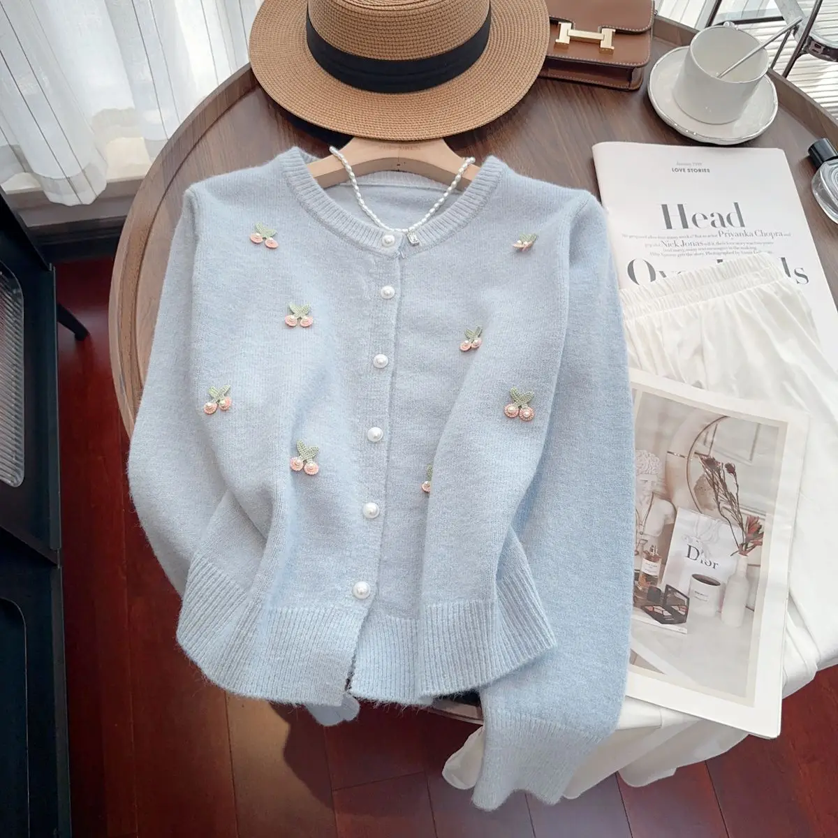 2024 Spring and Autumn Korean Knitted Cardigan French Sweet Gentle Soft Glutinous Round Neck Versatile Age Reducing Sweater Coat - Image 3
