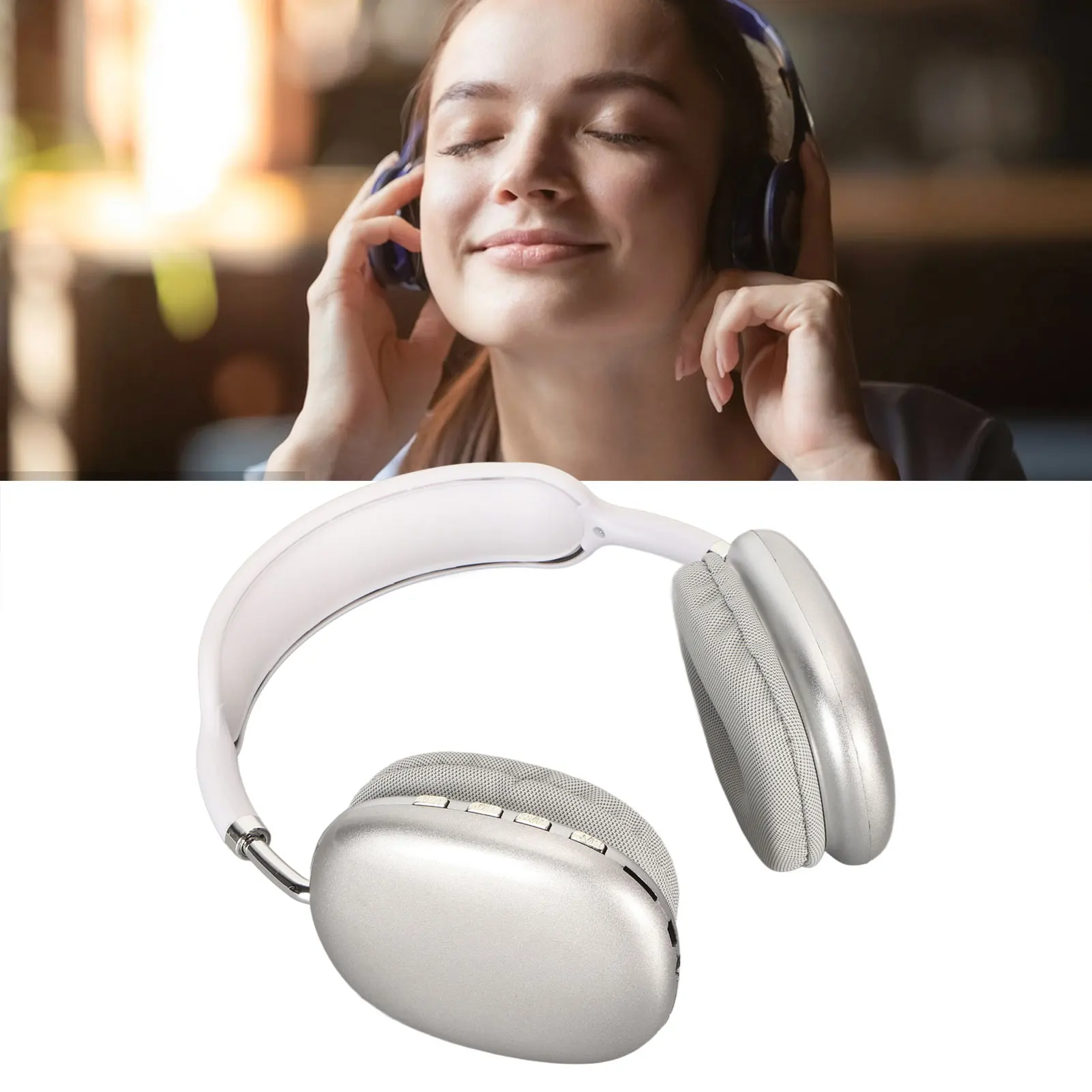 Bluetooth Headphone HiFi Bass Built in Mic Support Memory Card Wireless Headset for Running Travel White Over Ear Headphone - Image 2