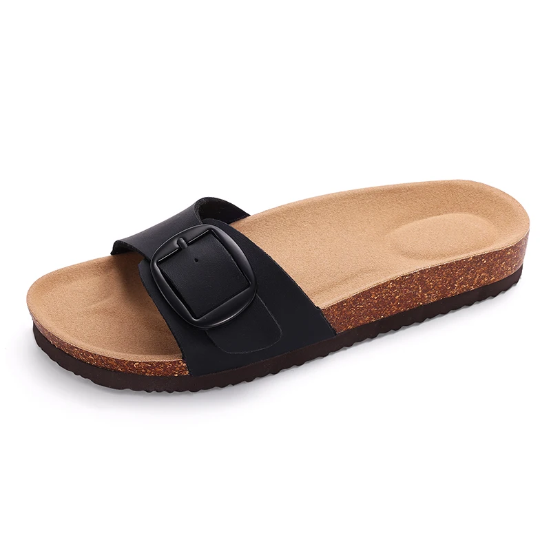 Shevalues Cork Footbed Clogs Slippers for Women Soft Leather Mules Classic Cork Anti-slip Beach Slides House Sandals With Buckle - Image 4
