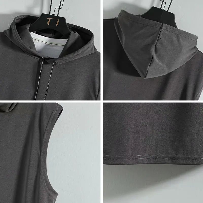 2023 New Fashion Zipper Cardigan Sweater Mens Sleeveless Hooded Vest Jacket Plus Size S-4XL Streetwear Vest Hoodies - Image 6