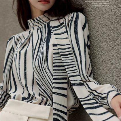 Women’s Zebra Striped Retro Shirt – Autumn Long Sleeve Personality Top