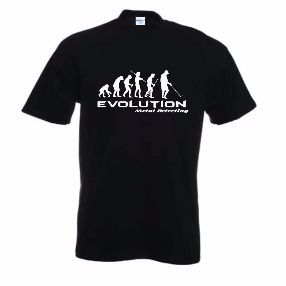 Funny Metal Detector Evolution T-Shirt Men Darwin Theory Hobby Retro Cotton Graphic Tee