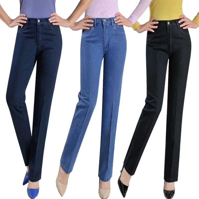 2025 Women High Waist Stretch Jeans Plus Size Straight Denim Pants Middle Aged Mother Casual Trousers - Image 6