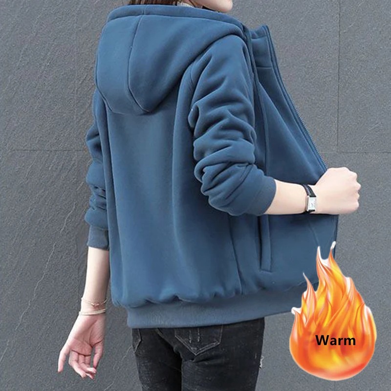 Winter Women Zip-Up Hoodie Jacket – Warm Fleece Lined Casual Slim Fit Hooded Sweatshirt Coat - Image 2