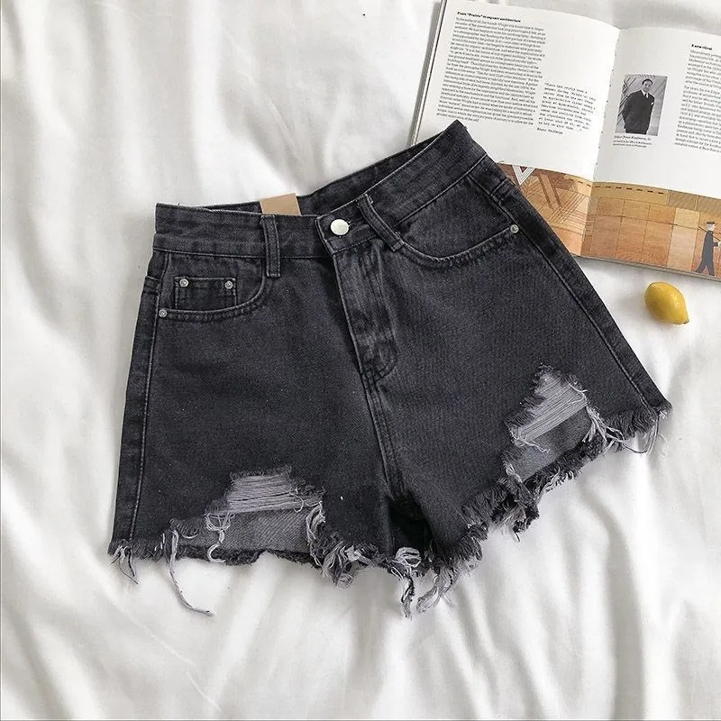 Women’s Korean Denim Shorts – High Waist Ripped Jeans with Pockets and Tassel Trim, Summer Y2K Casual Streetwear - Image 2